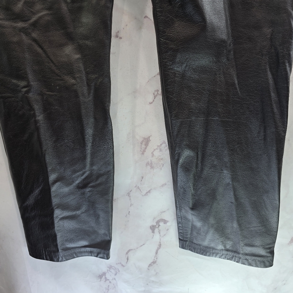 LRL Ralph Lauren Pants Womens 12x30 Chocolate Brown Leather High Rise Straight - Picture 8 of 11